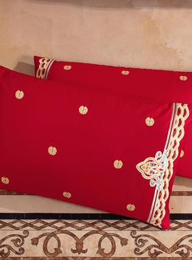 1件20支棉长绒棉中简约ZBT绣花四套婚庆全多件套纯棉喜庆大红式套