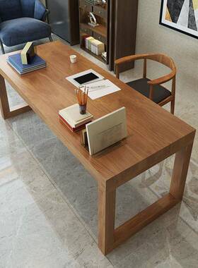 现代约职员办公新形中式实木餐桌椅组AL650865合桌家简用书房长方