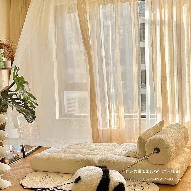 懒型人沙发现代小户塔吉坐沙发床豆沙腐块可折叠两用可可躺单见详