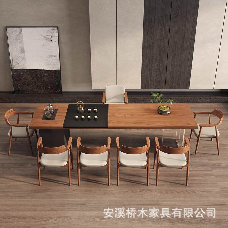 茶实木现大板泡茶桌椅组合代简约办公室大型茶台QM58856桌茶烧水