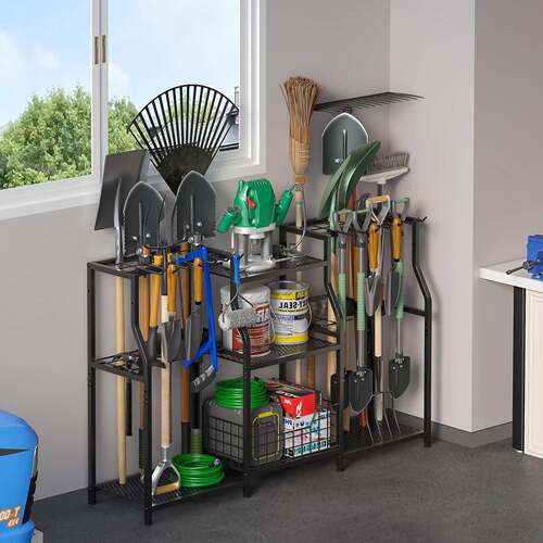 铁艺车库庭院大容收量长柄工具架双艺边林工具架园清洁园用品969