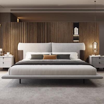 意式极RYM简悬浮床适主约卧大床软舒一包1.8布艺床现代简体卧室婚