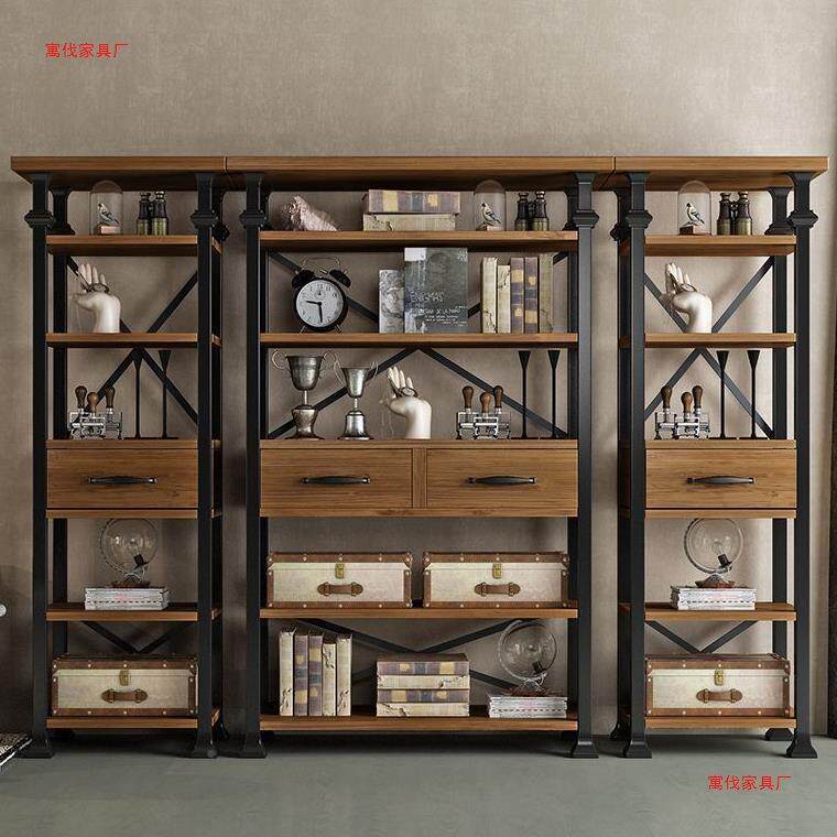式木美书架法式复古书柜厅落地实多层铁艺68201展示置物架工客业