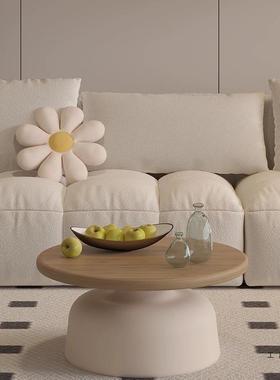 奶油风实木19912茶几客厅家小用户型网简现代红边约几新款圆形日