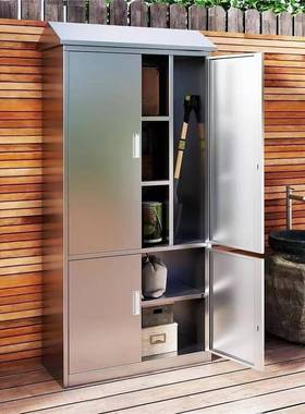 制作304锈阳钢庭院室外台收47803纳家不用工柜具保洁子带锁户外储