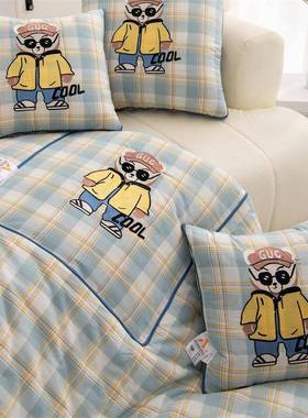 四季款卡通全用棉多功34711能抱枕被子水折叠可洗两靠垫被办睡公