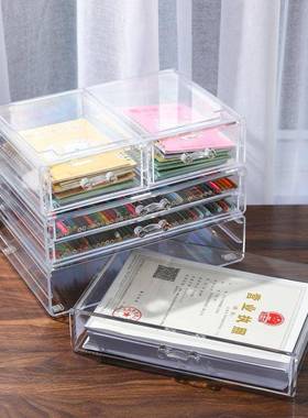 亚克力抽刷屉A4透收纳盒明大号化妆文具彩妆面75462桌笔架甲油胶