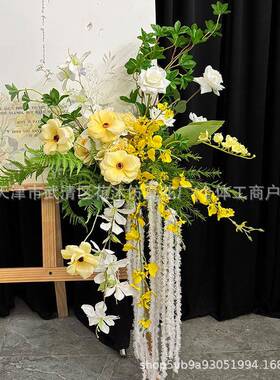 花高档仿真婚迎宾花艺水牌指46901示牌架门口招牌角花开业花婚结