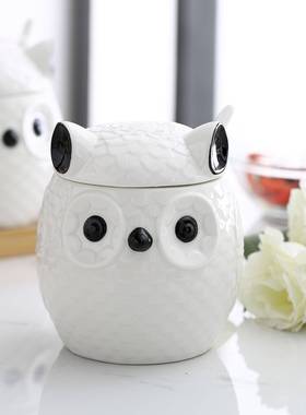 盐创意卡通猫鹰头形陶YWN瓷调味罐套家用厨房糖鸡精收纳罐调料罐