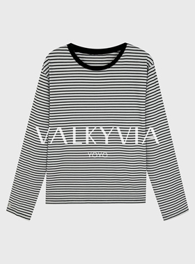 【Valkyvia/悠悠奢品】莱赛尔撞色圆领条纹宽松上衣861006