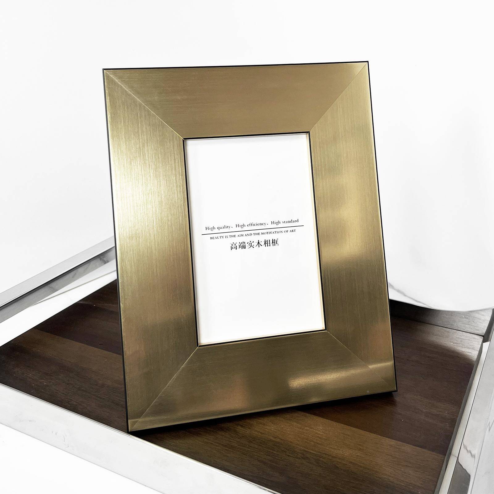 奇轻奥相厅112框正方形简约拉丝金色奢宽边质摆台客样板房摆件画