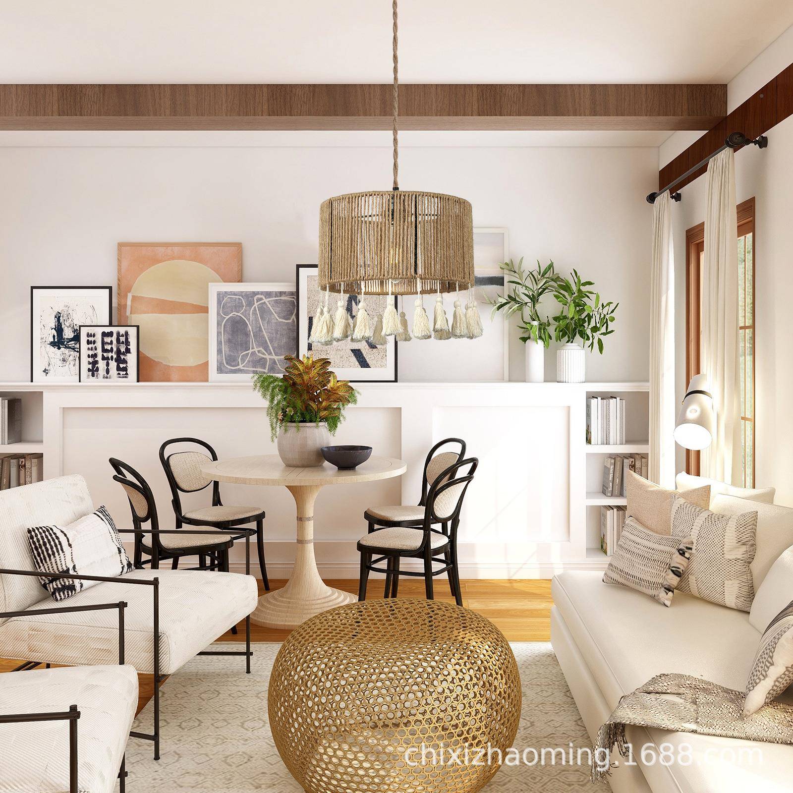 复吊灯藤编艺术麻绳灯古客主灯流厅L02166-1苏灯罩中吊山灯具藤编