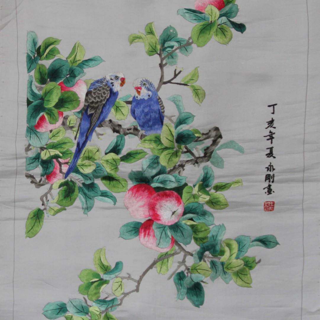 州手工刺画客厅房装饰画苏苏绣挂AQP画花鸟书未装裱厂绣家生产
