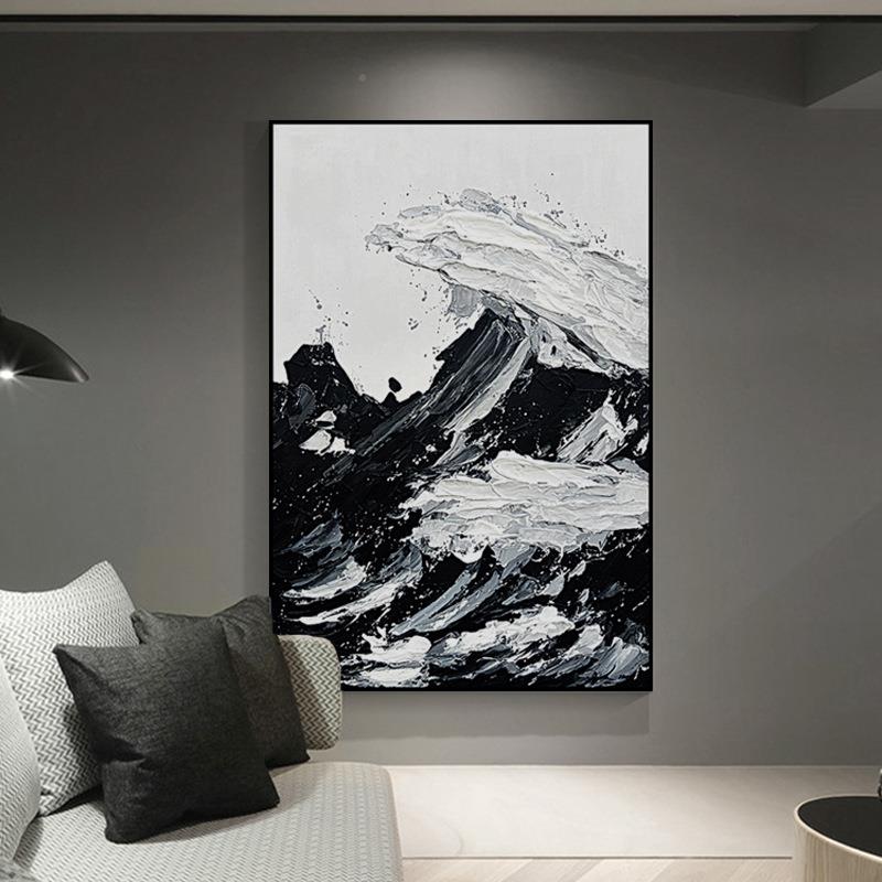 沧海理现代极简抽象装饰画888黑白灰肌感壁简约客厅大玄关幅画挂