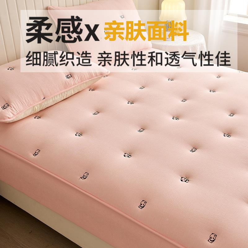 新款刺绣加厚床褥式夹床笠约风家用棉床垫简裸保护套柔20241121软