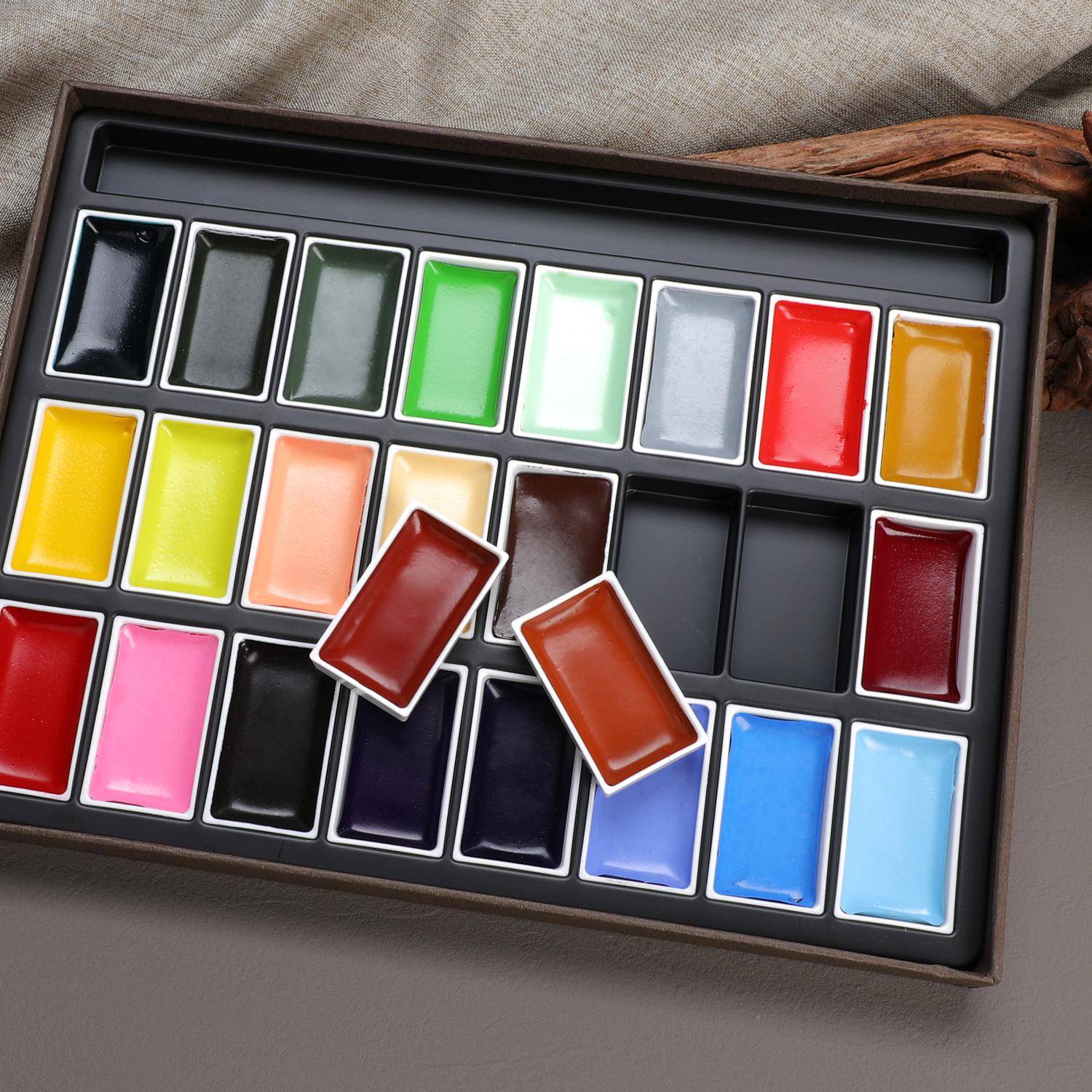 彩研4色固体水粉彩颜料美术水彩国画颜初彩学者101学生水颜料便携