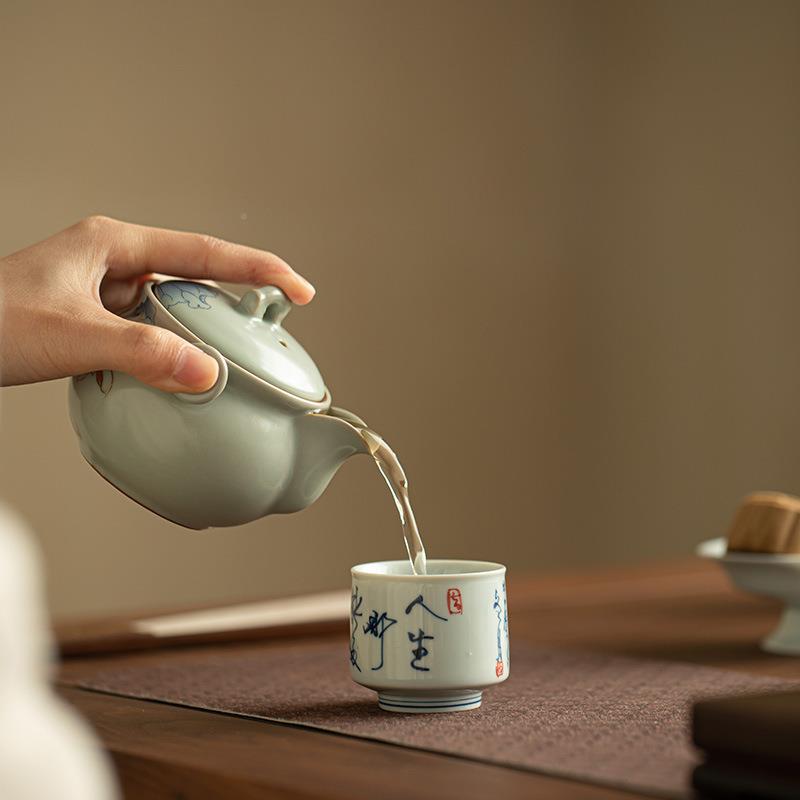 复掐汝大窑青瓷手抓壶古泡茶壶家用茶壶茶具陶瓷A11691容量功丝夫