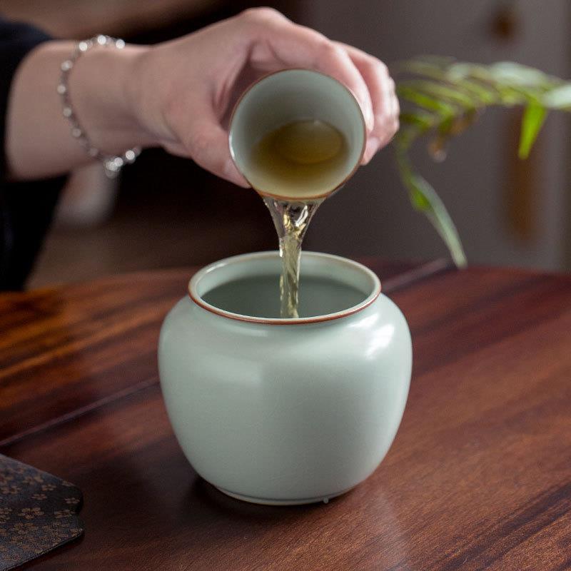 天青汝窑建水片开养茶洗茶渣工缸可汝瓷手储水缸干泡茶具茶FM-JS0