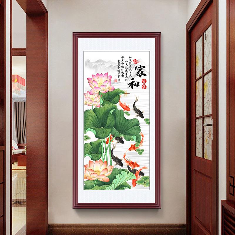 九饰鱼聚财牡图招挂画财入户轻GH-027奢玄关装画中式竖版丹国画正