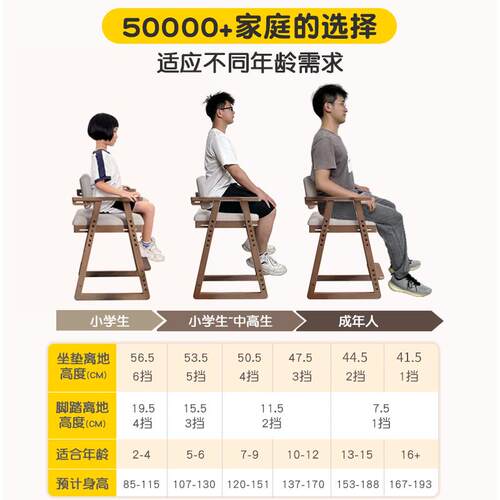 3YV5冬木实木儿椅童学习椅ETY002子降调节升座椅成可长写字椅学生