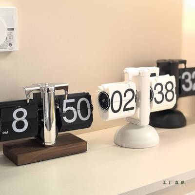 复翻时桌面机械实木简约翻页钟钟客页厅家用装F99S7MSH饰摆钟木古