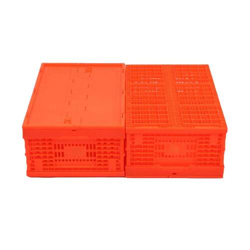 折塑料筐橘红色带盖60-2ION30折叠物流中0转折筐叠叠筐车间中转筐