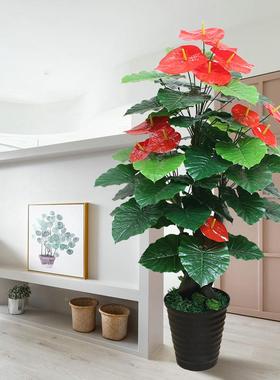 仿内真红掌植物室大型栽客44205盆厅假花造景地绿植仿真花落高摆