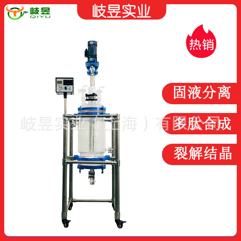 岐昱玻璃反应器厂家直销裂解合成结晶过滤新型固相合成真空反应釜
