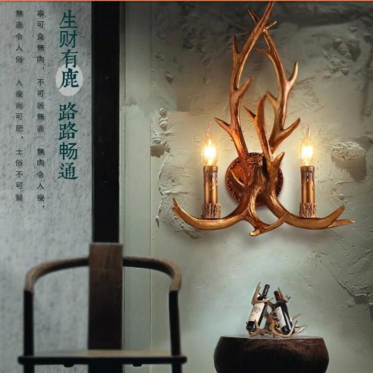 现美式复古鹿货角壁灯创餐厅酒吧过厂道个性树脂鹿角意壁367灯家
