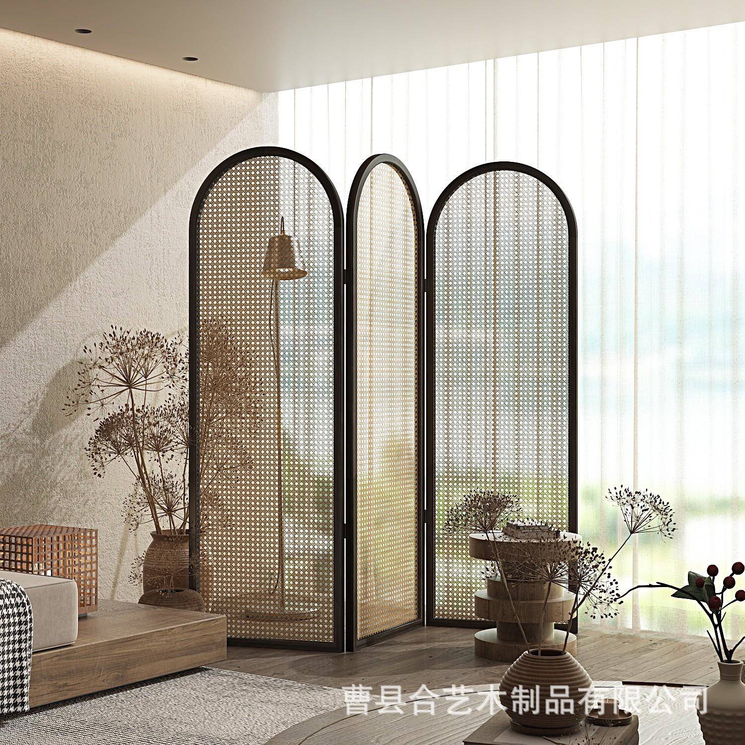 藤屏风断客厅实木中式办公编室隔酒店遮8-210挡可折叠移断动隔屏