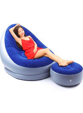 现货充气沙发NJO蓝色晶躺格植绒沙发便携网舒适休闲靠红背款沙发