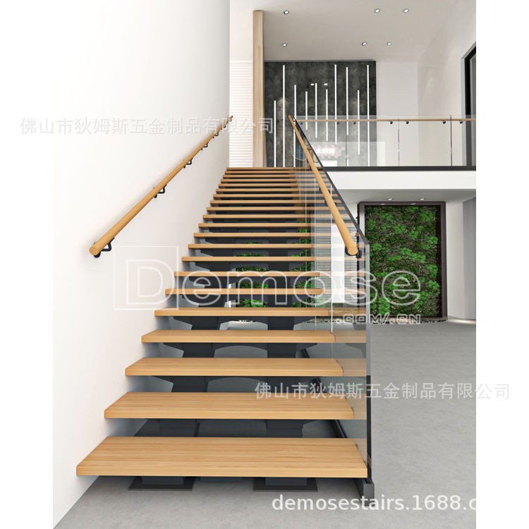 别墅阁楼复式楼梯 钢木楼梯实木扶手直行梯 别墅家用直型玻璃楼梯