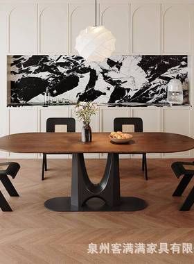 中古厅风餐桌圆形椭实木吃饭桌子家用客法式复古胡KMM-713桃师木