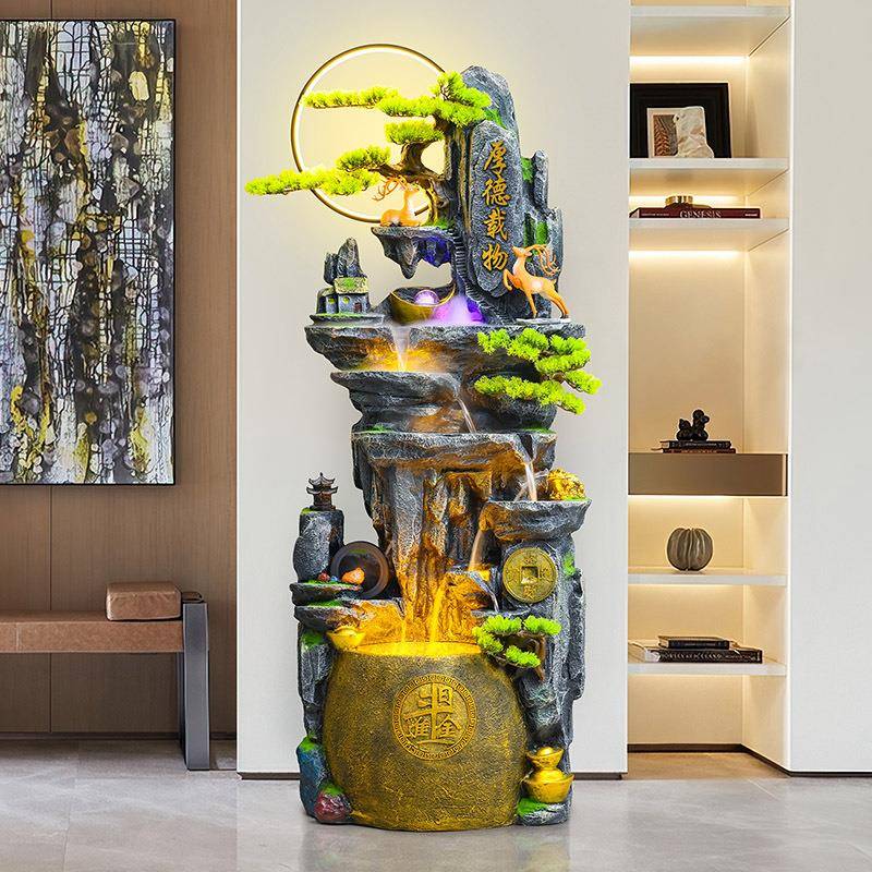 大落假山流水鱼池摆件地JDW客型厅办公室风水轮财生高山喷泉循环