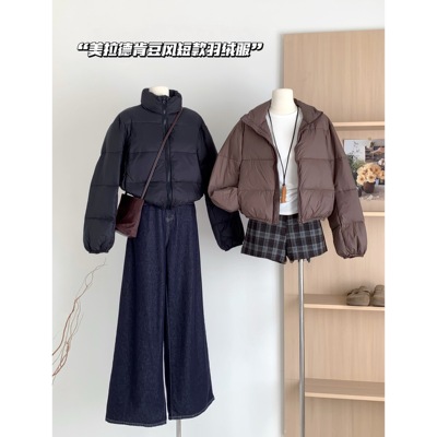 美拉德肯豆风短款羽绒服女冬立领小个子修身保暖面包服欧美风外套