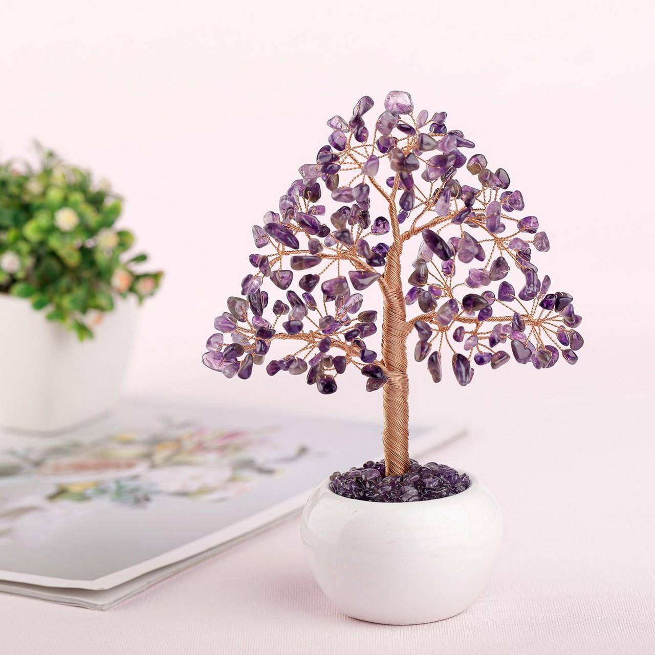 玫瑰SPB金七石头石圆头颗碎石绕线干22枝树白色陶瓷碗底座小树摆