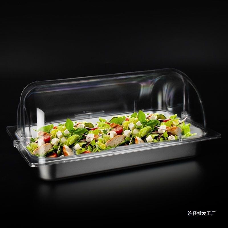 不锈钢卤尘菜熟食展凉菜示盘透明防翻盖水试吃果WFM托盘带盖盒子