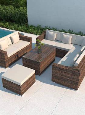 户外发庭院台阳沙台三人休闲客厅组合艺室外藤椅藤露编EZM藤沙发