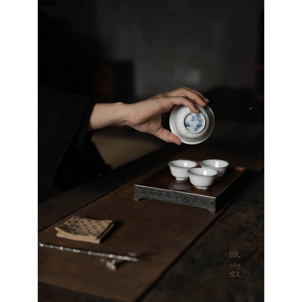 丨二l代审XQY评盖碗80m1l10ml150m薄白胎瓷青花泡茶器不新品