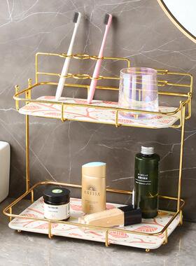 浴室家用洗漱品卫生台OYU间面欧带式置物架化妆用品陶用瓷托盘收