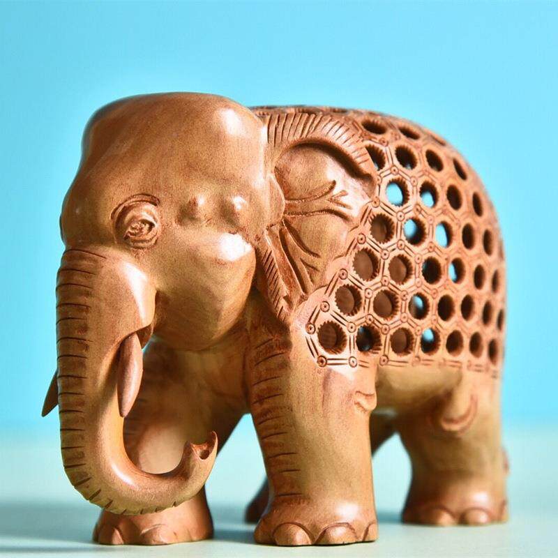 印度老山檀香件空雕收刻LXS大象摆件客摆厅玄关办镂公室装饰品藏