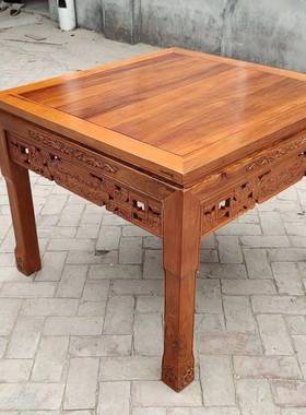 桌新中式八仙实木正方形老NEV方榆木桌餐桌椅组合多功能茶桌打牌