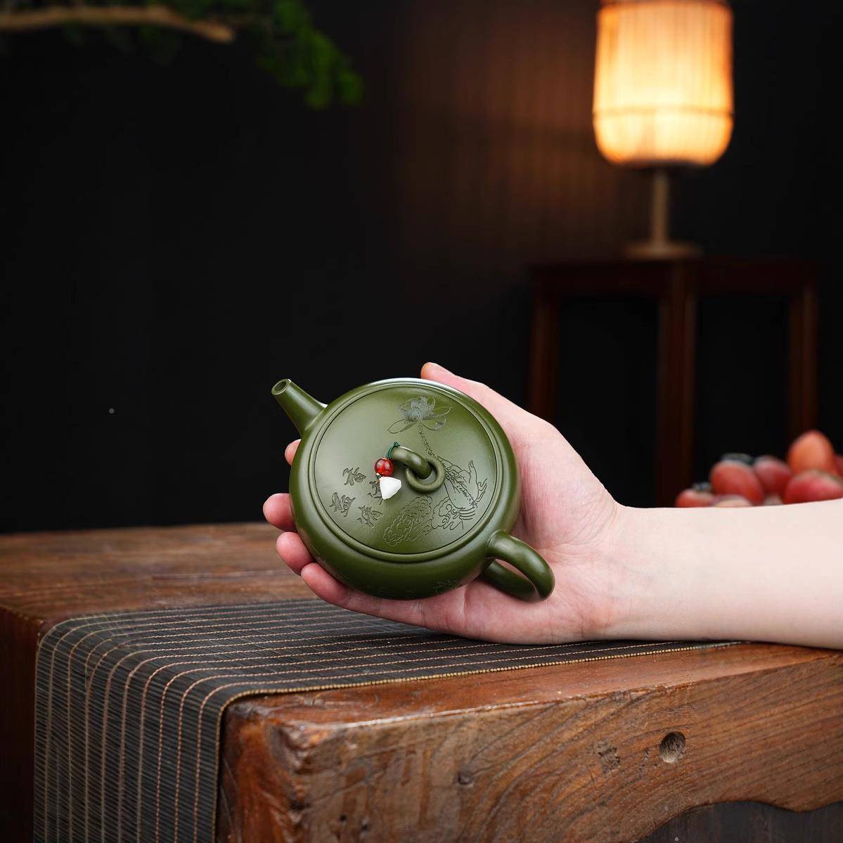 宜紫砂家壶兴实茶力派纯手工原矿绿泥圆鼓壶用正宗功IZN夫泡壶茶