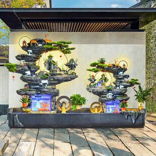 假山水喷泉庭院园户鱼池装饰造景流阳台院子角NJK外落景观布置摆