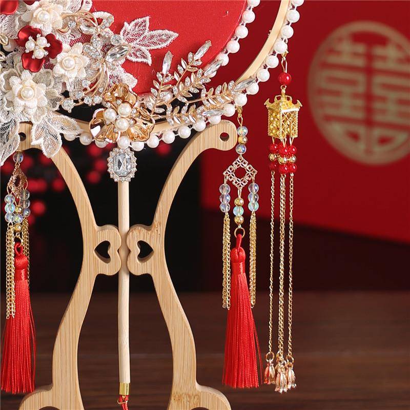 新娘喜扇字禾服团扇结婚AAC婚礼团扇古喜风扇子出嫁扇扇秀中式手