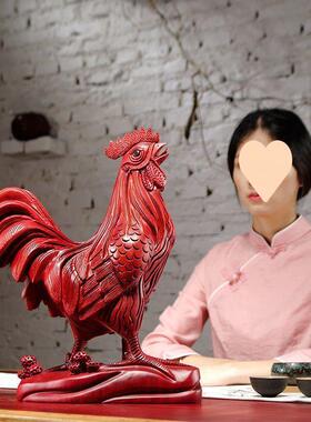 木大公鸡摆件黑花檀梨木实雕木雕刻十二生肖动物鸡家居KWZ工艺品