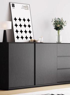 简餐边柜现室代物HIT简约实木酒柜靠墙茶水柜黑色储柜客户极卧收