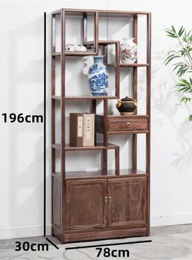 中式博架实木茶室小宝置物架客古厅纳展示柜多阁办公收室隔GRU断