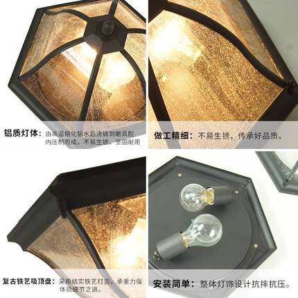 欧式顶灯外廊走灯别墅室防水复50210古庭院八吸角砂黑铝制玄关灯