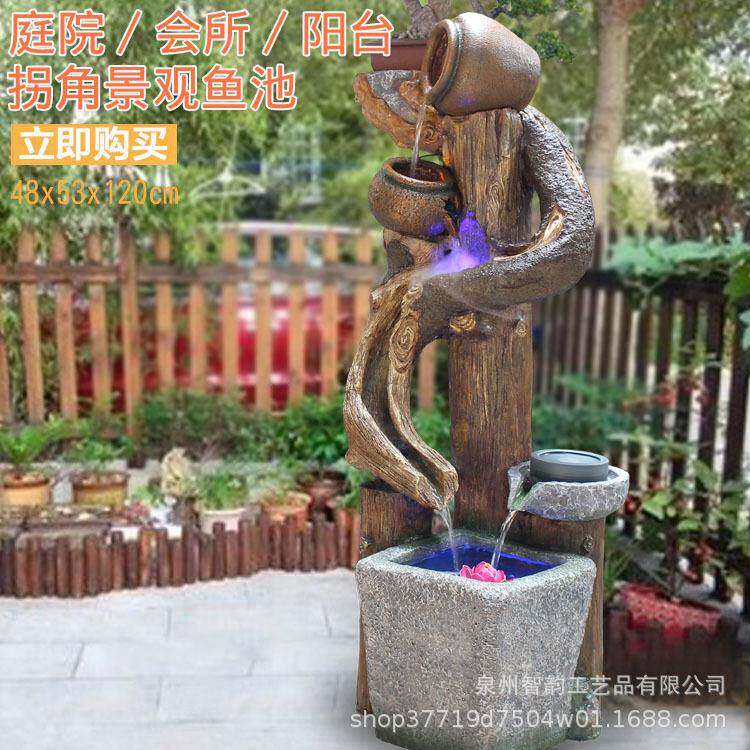 厂轮家XOJ喷流水摆件鱼缸山流水器假庭院花园风水水景观装泉饰品